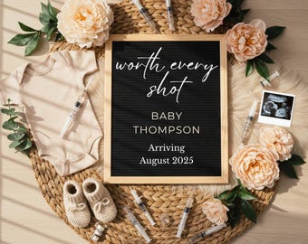 IVF Pregnancy Announcement Template with Needles, Editable Fertility Baby Announcement, Gender Neutral IVF Baby Reveal Post for Social Media