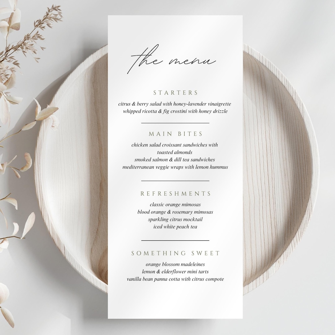 Printable Minimalist Menu Template, Editable Menu Card for Holidays ...