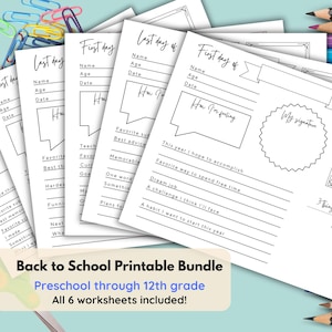 First Day of School Questions | Kids School Memory Box | Last Day of School Interview | Back to School Fill In Sheet | Printable Milestones