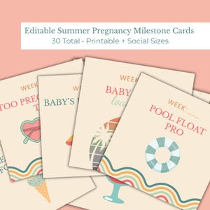 Cartes d'étape de la grossesse d'été | Accessoires photo modifiables | PNG numériques + PDF imprimable | Faire-part bébé rétro esthétique sur les réseaux sociaux