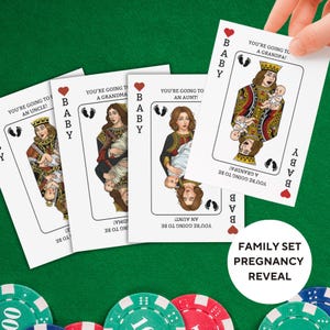 Cartes à jouer faire-part de grossesse à la famille, soirée de jeux en famille, révélation de grossesse, façon amusante d'annoncer une grossesse, jeu de cartes à faire soi-même pour bébé