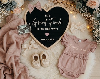 Boho Last Baby Girl Pregnancy Announcement, Pink Floral Gender Reveal Social Media Digital Download, Editable Grand Finale Canva Template