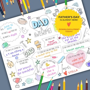 Father’s Day Coloring Page for Dad | All About My Dad Printable Questionnaire | DIY Gift for Kids | Instant Download Last-Minute Activity