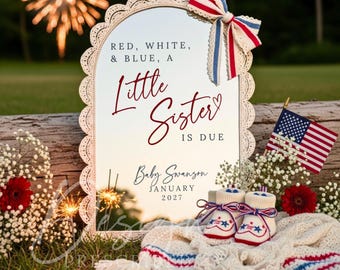 Little Sister July 4th Pregnancy Announcement, Second Baby Reveal Social Media Template, Editable Digital Download, July Baby Girl Due Date