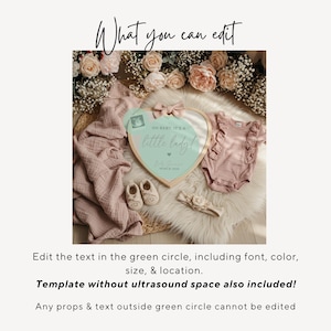 May include: A baby announcement photo featuring a heart-shaped sign with the text "Oh baby, it's a little lady!" surrounded by baby clothes, shoes, and a headband. The sign is light blue with a wooden frame. The overall color scheme is soft pink and cream.