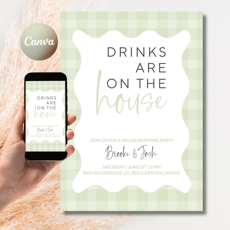 Sage Green Housewarming Party Invitation, Editable Drinks Are on the ...