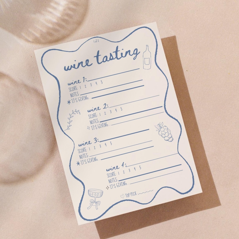 Wine Tasting Scorecard, Printable Wine Night Card, Girls Night In ...