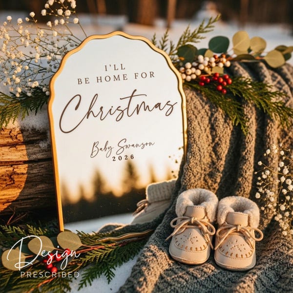 Annuncio di gravidanza digitale per Natale, annuncio del bambino a dicembre, modello per social media gender-neutral, download immediato modificabile da Canva