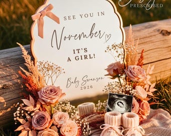 November Baby Girl Pregnancy Announcement, Fall Baby Due November, Social Media Gender Reveal Template, Editable Canva Digital Download