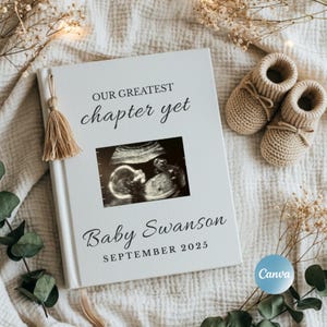 Book Pregnancy Announcement Template | Editable Canva Baby Reveal | Social Media Next Chapter Reveal | Boho Ultrasound Download