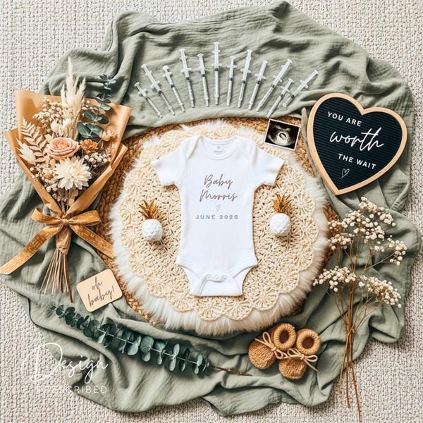 IVF Miracle Baby Schwangerschaftsankündigung, geschlechtsneutrale Social Media Reveal, bearbeitbare Canva Floral Vorlage, einfacher Boho Digital Download IUI