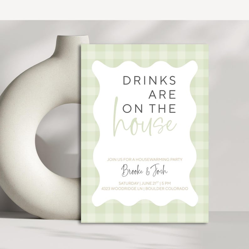 Sage Green Housewarming Party Invitation, Editable Drinks Are on the ...