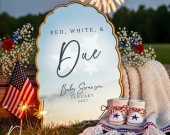 Fourth of July Pregnancy Announcement, Neutral Red White and Due July Baby Reveal, Editable Social Media Template, Canva Digital Download