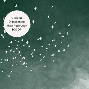 Green Japanese art print of a flock of white birds