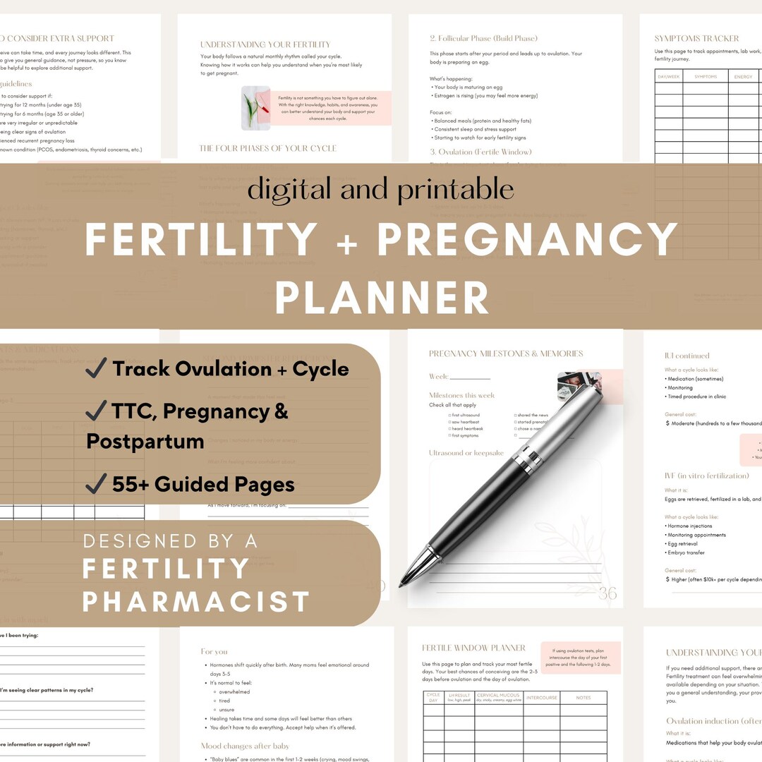 Fertility Planner PDF, Printable TTC + Pregnancy Journal, Ovulation ...