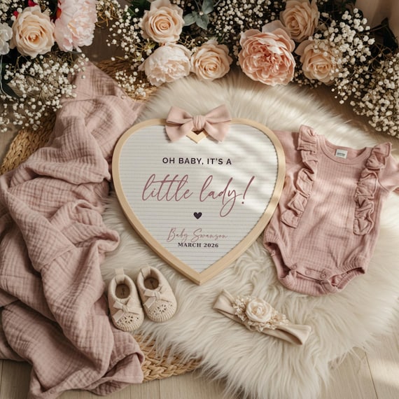 Boho Girl Pregnancy Announcement, Digital Download Canva Letterboard Template, Baby Girl Social Media Gender Reveal without Ultrasound