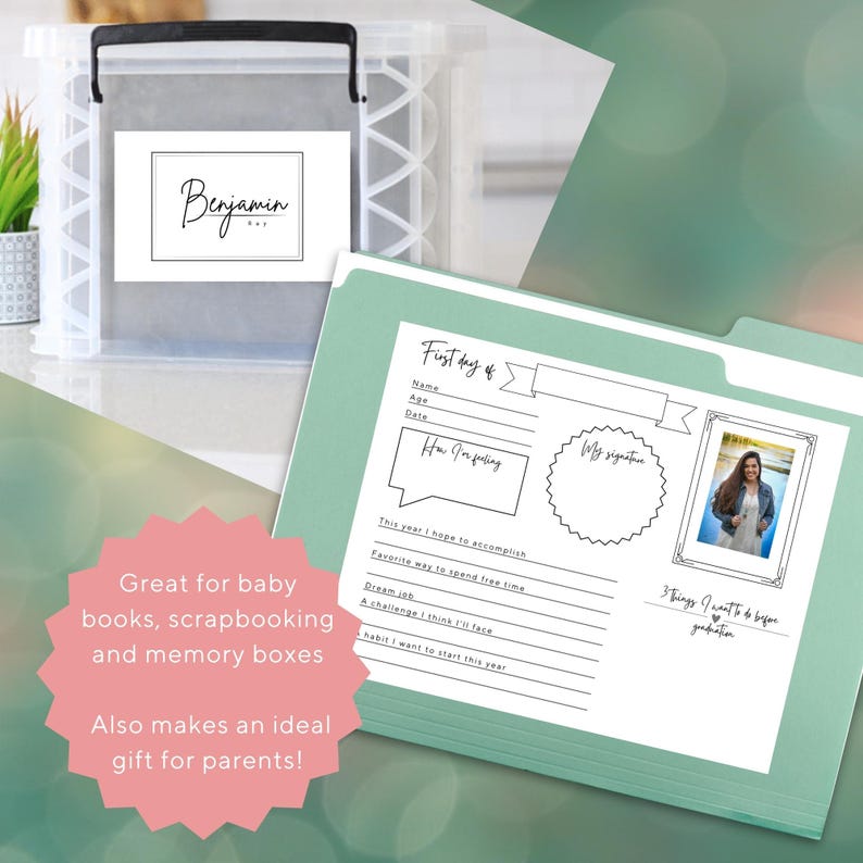 Printable Memory Box Folder Covers, School Milestone Tote Questionnaire ...