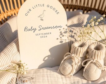Anuncio digital sencillo de embarazo de género neutro, revelación de bebé en redes sociales, Spring Goose Minimalist Reveal, plantilla editable de Canva.