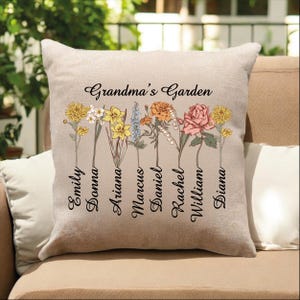 Regalo para el Día de la Madre, Almohada personalizada con el jardín de la abuela, Almohada personalizada con flor de nacimiento, Regalo para la abuela