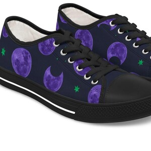 Cosmic Moon Sneakers - Stylish Low Top Fashion Shoes, Celestial Themed Footwear, Unique Gift Idea for Women, Astrology Lover