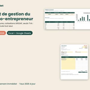 Kit gestion auto-entrepreneur 2026 : devis, factures, URSSAF | Excel et Google Sheets