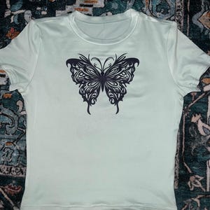Butterfly crop top/ stretchy shirt/ Y2K