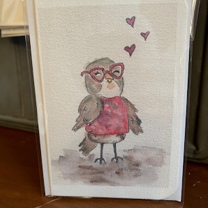 Happy Lovebird Owl Watercolor Blank Card