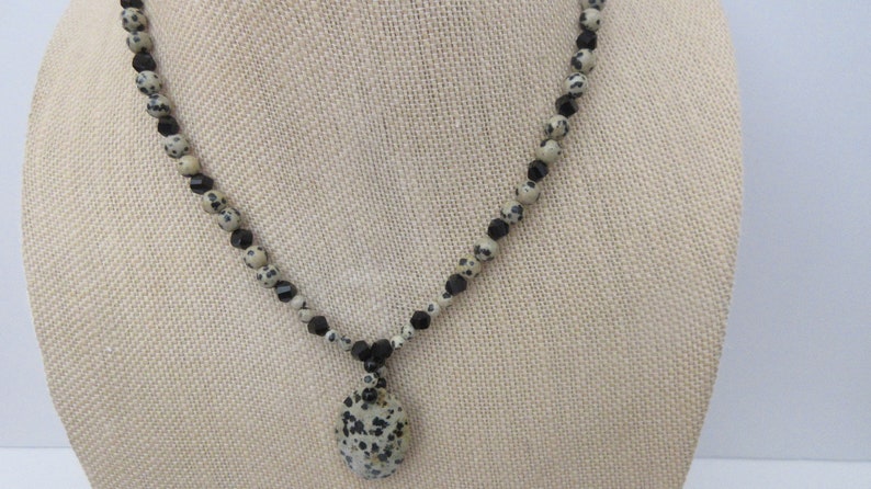 On Sale Dalmatian Jasper Pendant Necklace Earrings Sterling Ear Wires Clasp