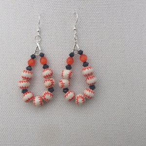 MLB Inspired Large Hoop Ceramic Baseball or Letter Earrings Sterling Silver Ear Wires