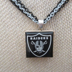 Las Vegas Raiders Wood Tile Pendant Necklace or Earrings Sterling Silver Ear Wires