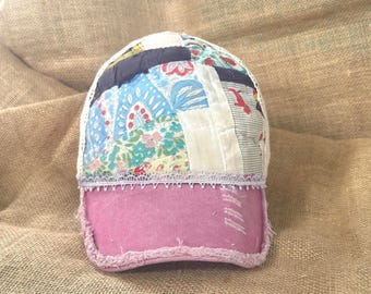 Unique Gift for Her, Quilt Trucker Hat, Handmade Patchwork Cap, Upcycled Vintage Hat, Sustainable Fashion Gift Idea