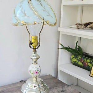 Vintage Mid-Century Floral Table Lamp with Ceramic Base | 1950s