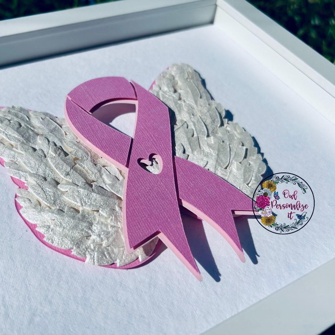 Breast Cancer Awareness Shadow Box | Pink Ribbon With Angel Wings ...