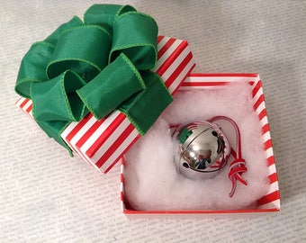 Silver Sleigh Bell, Hand Folded Gift Box – Polar Express Style