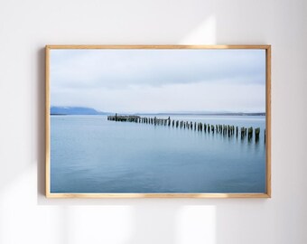 Chile, Puerto Natales, Patagonia - blue river landscape, The Andes, aesthetic fine art print for walls. Original photo by Vera Sepúlveda