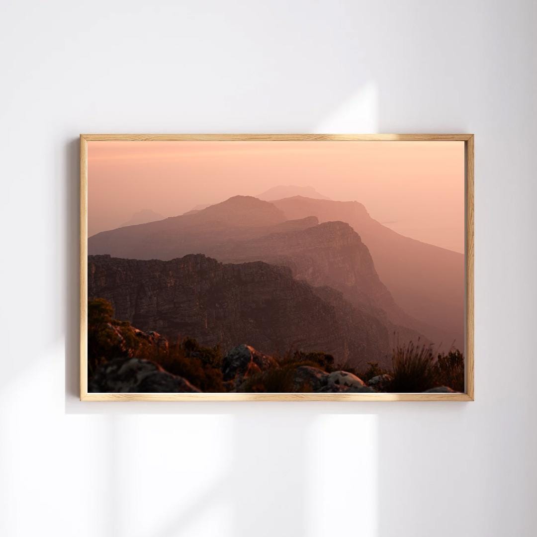 Cape Town, South Africa - table mountain sunset landscape, aesthetic fine art print for walls. Original photo by Vera Sepúlveda