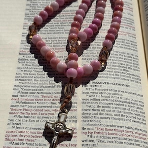 8mm pink handmade sturdy glass stone rosary - Crowned in pink rosary