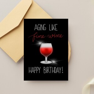 Cartão de aniversário para impressão, cartão de aniversário para amantes de vinho, cartão de aniversário digital, cartão de felicitações