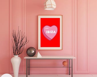 I Love Ibiza - Herz Druck - A1, A2, A3 und A4 Größen erhältlich