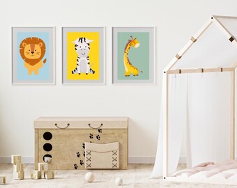 3er Set Safari Tier Drucke - A1, A2, A3 und A4 verfügbar