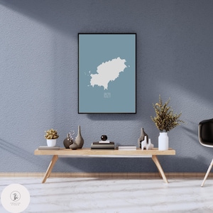 Impresión de mapa de Ibiza: tamaños disponibles A1, A2, A3 y A4