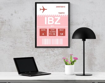 Ibiza Bordkarte Wanddruck - Bearbeitbares Datum - Größen A1, A2, A3 und A4 verfügbar