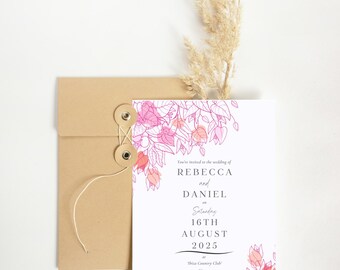 Bougainvillea Hochzeitseinladung: Bearbeitbare Canva Vorlage (Digitaler Download)