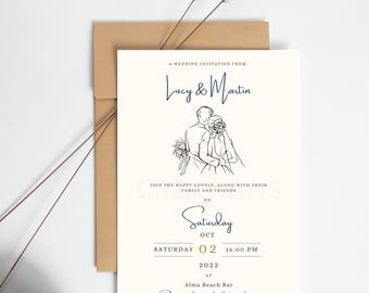 Elegante Hochzeitseinladung: Glückliches Paar Design (Canva Template)