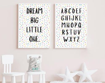 Alphabet Drucke: Dream Big Polka Dots Dekor (Digitaler Download)