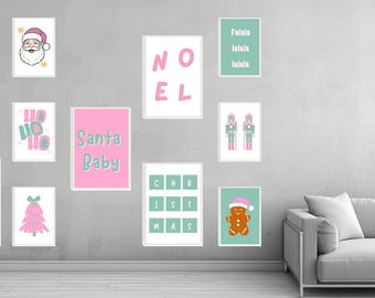 Set mit 11 Weihnachtsdekorationen - verschiedene Größen - rosa und grün