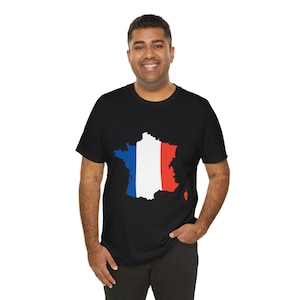 French Flag Map Short Sleeve Tee, Gift For France Lovers, Gift for Travelers, France Apparel, Holiday T-Shirt, Summer Style