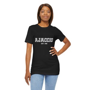 AJACCIO EST. 1452, Funny France Unisex Jersey Tee, Vintage Style Shirt, Cool Travel Souvenir, Gifts for Him and Her, French City Shirt