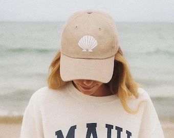 Gorra de béisbol con bordado de concha: sombrero playero de verano para mujer