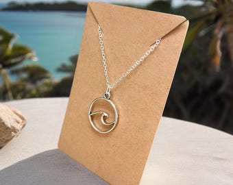 Dainty Silver Wave Charm Necklace: Handmade Coastal Jewelry